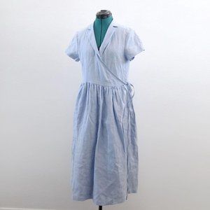 OFFON Linen Wrap Dress in Light Blue